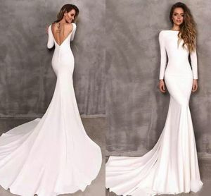 Gorąca Sprzedaż Suknie Ślubne Mermaid Długim Rękawem Elegancki Boho Satin Bride Dress Suknie Ślubne 2020 Vestido de Noiva