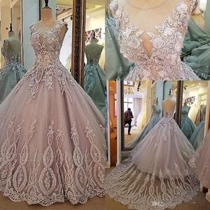 Real Images Jewel Neck Appliqued Lace 3D Floral Quinceanera Klänningar 2020 Lace Up Backless Plus Size Sweet 16 Evening Gowns BC2149