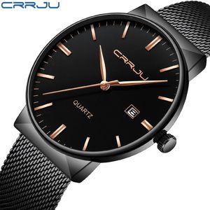 Crrju New Ultra-Thin Men Watches Selves de malha de malha de aço Brand Wristwatches Data Moda Simples Watch Men Relogio Masculino