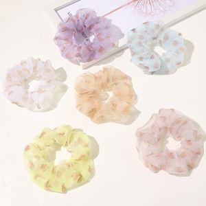 Drukuj Organza Scrunchies Hair Scrunchies Kobiety Scrunchie Elastyczne Zespoły Do Włosów Dziewczyny Nakrycia Naklejki Słodkie Peach Włosy Krawaty Przezroczysty Ponytail Holder