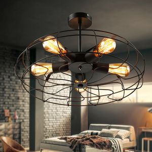 Vintage Retro Industrial Fan Ceiling Lights American Country Kitchen Loft Lamp Iron Material Install 5pcs E27 Light Bulbs