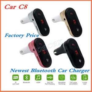 Caricabatterie Bluetooth per auto colorato C8 Trasmettitore FM Adattatore radio vivavoce Porte USB Supporto TF Card MP3 con confezione al dettaglio