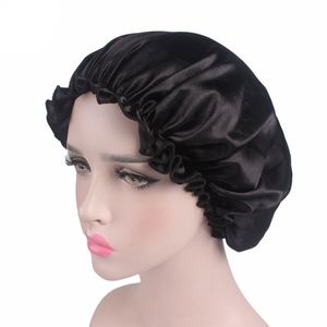 Kvinnor Tjej Solid Färg Satin Bonnet Night Hat Sova Caps Headwear Headwrap Hårvård Mode Tillbehör