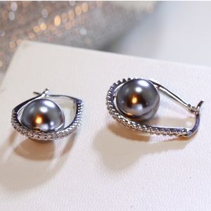 Fashion-Beautiful Hoop Owalne kolczyki Pave Gray Pearl i Cubic Cyrkonia Crystal Wysokiej Jakości Biżuteria dla kobiet