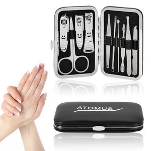 10pcs Nail Manicure Set Pedicure Scissor Pinzette Coltello Ear Pick Utility Nail Clipper Kit Set di strumenti per la cura delle unghie in acciaio inossidabile