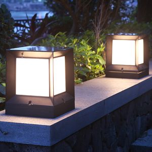 LED Solar Pillar Light IP65 Waterproof Square Solar Gate Lamp för villas trädgård veranda hem sol stigma lampor dubbel ljus