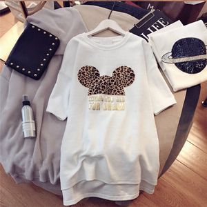 Women Designer T Shirts Brand Dresses With Animal Lovely Mouse Fashion Ny ankomst Summerklänning för kvinnor Kort ärm Lång tee-klänning M-XXL 1296