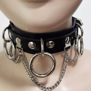 Sexig harajuku handgjord choker punk läder krage bälte halsband och kedjeklubb parti två lager chokers