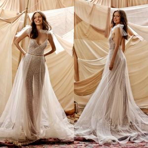 Berta 2021 Neue Brautkleider Spaghetti-trägern Sparkle Pailletten Brautkleider Sexy Illusion vestido de novia