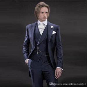 Handsome Morning Style Man Work Business Suit Wedding Party Groom Tailcoat Mens Prom Passar (Jacka + Byxor + Vest + Tie) J269