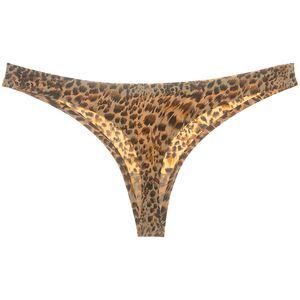Leopard Ice Silk låg midja i ett stycke Sömlöst osynliga G-sträng Kvinnor Briper thong underkläder t Back Women Clothes Mujeres Ropa Interiör