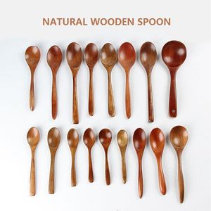 Eco-friendly natural wooden spoon teaspoon tableware milk honey spoons soups coffee tea scoop kitchen baby dinnerware