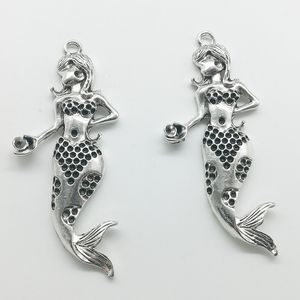 10 pz Grande Sirena del Mare Animale Pendenti con Ciondoli Retro Accessori Dei Gioielli FAI DA TE Ciondolo in argento Antico Per Il Braccialetto Orecchini Portachiavi 72x30mm