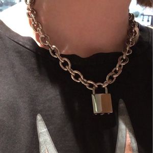 2019 Handmade Mężczyźni Kobiety Unisex Punk Łańcuch Naszyjnik Heavy Duty Kwadratowy Lock Kłódki Choker Metal Collar T190626