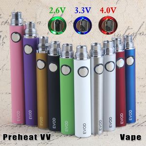 Evod 가변 전압 eCig 배터리 예열 VV Vape 펜 1100 900 650 mAh 510 스레드 기화기 배터리 Dab 왁스 두꺼운 오일 카트리지