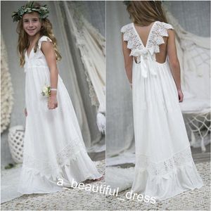 Ny beach boho blomma flicka klänningar chiffong anpassad storlek helig communion gowns v neck kid formella klänningar