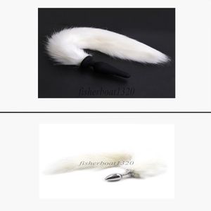 Bondage Fox Tail Whip White Steel / Silicone Plug Cosplay Animal Pet Game Toy Insert Roll A43