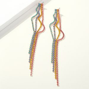 Wholesale-fashion designer exaggerated full colorful rhinestone crystal long tassel chandelier stud earrings for women girls