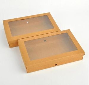 22 * 14 * 4.3 cm pacote de caixa de presente de papel Kraft com janela de pvc claro favores doces artskrafts exibir pacote de caixa de lenços b
