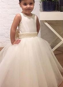 Wedding Party Events Flower Girls Dresses For Weddings Beads Ivory Tulle Bridal Pageant Dress For Little Girls Gown