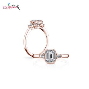 Colorfish Solid Sterling Zilver CT Ring voor Vrouwen Rose Gold Filled Square Cut Bezel Set Synthetic NSCD Sona Ring Engagement J190715