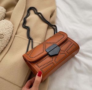Small PU Leather Crossbody Bags For Women Rivets Shoulder Messenger Bag Female Travel Handbags Chain Cross Body Bag