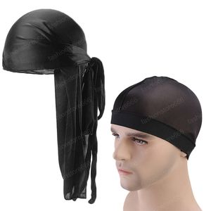 Unisex Durag Raso Lungo Turbante Traspirante Du straccio Cappello Da Pirata Uomini Hip Hop Durags 2 pz/lotto