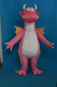 2018 Desconto venda de fábrica Rosa Dragão Mascot Dinosaur Costume Fancy Birthday Party Dress Halloween Carnaval Trajes