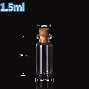 Mini Cam Şişeler Mantar 12 * 28 * 6mm 1.5 ml Boş Küçük Dileğiyle Şişe Cam Vials Kavanoz 300 adet