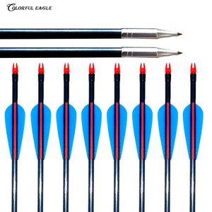 12 pcs/lot Fiber Glass Shaft Arrows 8mm Practice Archery Arrows with Points for Recurve Bow & Compound Bow Arrow Shooting