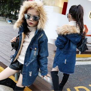 Çocuklar Tasarımcı Giyim Kız Kış Denim Ceket Artı Kadife Çocuklar Coats Kürk Kız Kapşonlu Ceketler Kış Dış Giyim Çocuk Giyim DW4730