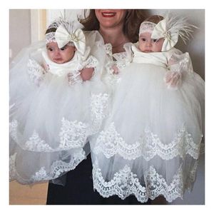 Maniche graziose per bambini lunghi abiti da fiori abiti in pizzo applique gioiello a più tulle tulle raso gol bambina prima comunione festa usura formale