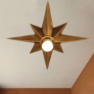 Full Copper Star Ceiling Light Fixture American Style Octagonal Dome Light Simple Balcony Porch Aisle Stairs Kitchen Ceiling Lamp