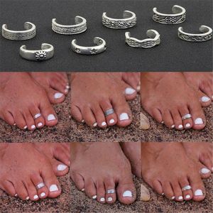 8 sztuk Eleganckie Kobiety 925 Sterling Silver Toe Ring Foot Regulowany Plaża Biżuteria Plaża Moda Pokaż Retro Style Body Biżuteria