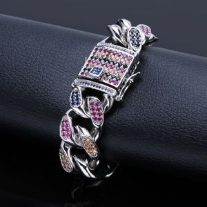 Fashion-White Gold Multicolor Cz Cubic Zirconia Rainbow Mens Cuban Chain Bracelet Miami Hip Hop Smycken Curb Wristband Kedjor för pojkar