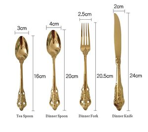 24pcs Western Gold Vintage banhado cutlery facas Forks Teaspoons Set de Ouro de luxo Louça Gravura Louça