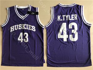 College Koszykówka Kenny Tyler Jersey 43 Mężczyźni Szósty człowiek Husky Jerseys Marlon Wayans University Purple Team Color dla fanów sportowych