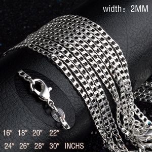 2mm Flat Oblate Snake Chain 925 Sterling Silver Plated Fashion Men Jewelry Necklace for Women Ladies Girl Choker Collar 16-30 Inches