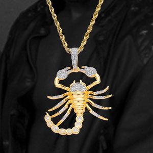New Fashion Luxury Designer 18K Gold Plated Iced Cubic Zirconia Mens Hip Hop Scorpion Necklace Bling Halloween Jewelry Gifts For Men Women