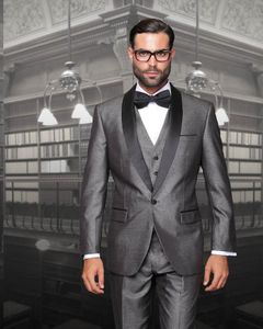 Nova marca Cinza Escuro Do Noivo Smoking Preto Gilet Lapela Casamento 3 Peça Terno Excelente Homens Jaqueta de Negócios Blazer (Jacket + Pants + Tie + Vest) 2658