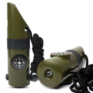 7 i 1 Whistle Mini SOS Survival Kit Camping Survival Whistle med kompasstermometer ficklampa Förstoringsverktyg Utomhusvandringsverktyg