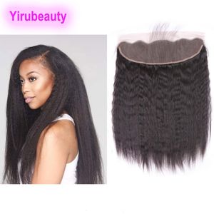 Indian Virgin Hair Free Part Kinky Straight 13X4 Lace Frontal Human Hair Pre Plucked Yaki Natural Black Yirubeauty