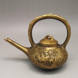 Antik hantverk antik ren koppar lång mun drake potten höftkolv tekanna dekoration hem feng shui dekoration grossist