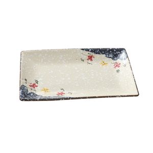 Czerwona Plum Blossom Japońskie płyty sushi 10 -calowe prostokąt ceramiczny Taca Biała zastawa stołowa z polewą śniegu na deserowe potrawy