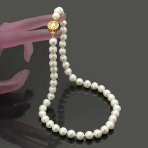 colar de água doce branco culta pérola de jóias 8-9 mm de forma bonito 46 centímetros