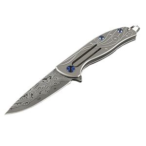 Preço de fábrica New Mini pequeno faca dobrável Keychain faca Damasco lâmina de aço TC4 Titanium Alloy Handle