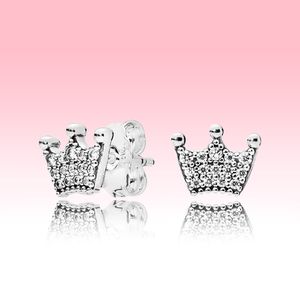 925 Silver small Crown Earrings CZ diamond Fashion Jewelry with Original box set for Pandora pink crown Stud Earring
