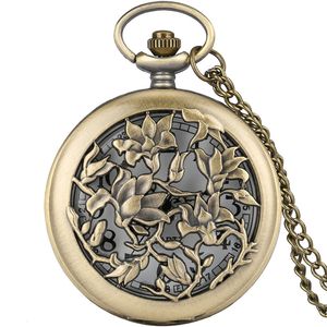 VAntique Classic Hollow Out Flower Pattern Pocket Watches Women Quartz Analog Clock Watch Necklace Pendant Chain Gift