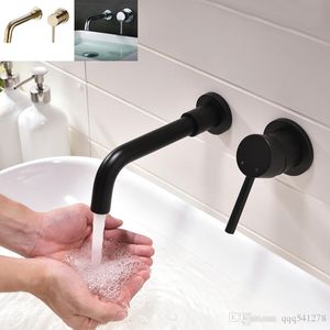 Matte Black Brass Wall Mounted Basin Faucet Single Handle Bathroom Mixer Tap Hot Cold Sink Faucet Rotation Spout,Burnished Gold