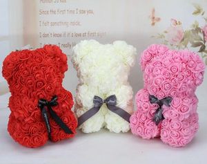 Pequena Dia Dos Namorados Presentes venda por atacado-25 cm pequenos flores artificiais rosa urso espuma flor de teddy dia dos namorados presente de presente de presente decoração da mola